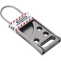 NMC - Single Jaw, 2" Jaw Diam, 6 PadLocks, Stainless Steel Lockout Hasp - Slide, 3-1/2" Long x 2-1/2" Wide, Gray - Benchmark Tooling