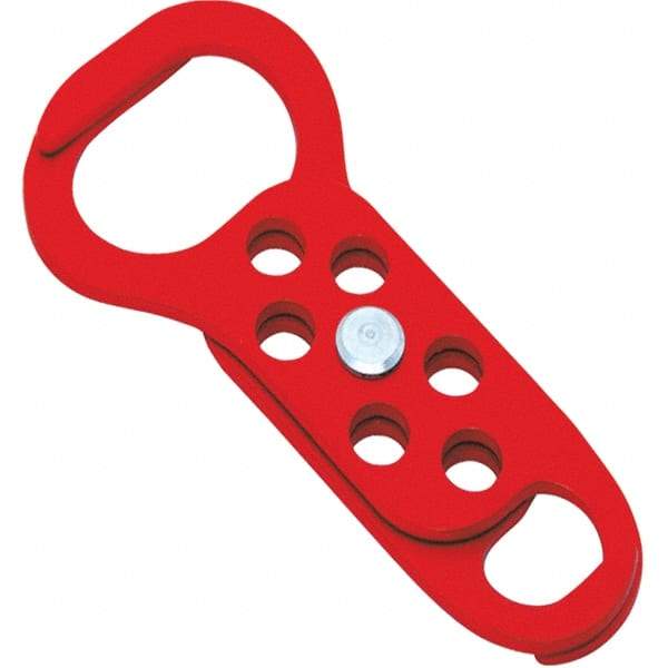 NMC - Double Jaw, 1 to 2" Jaw Diam, 6 PadLocks, Steel Lockout Hasp - Scissor Action, 5-13/32" Long x 2-1/2" Wide, Red - Benchmark Tooling