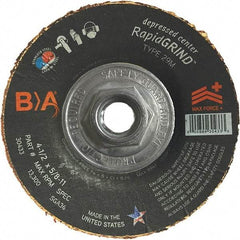 BULLARD - 36 Grit, 4-1/2" Wheel Diam, 1/8" Wheel Thickness, Type 29 Depressed Center Wheel - Coarse/Extra Coarse Grade, Ceramic, 13,300 Max RPM, Compatible with Angle Grinder - Benchmark Tooling