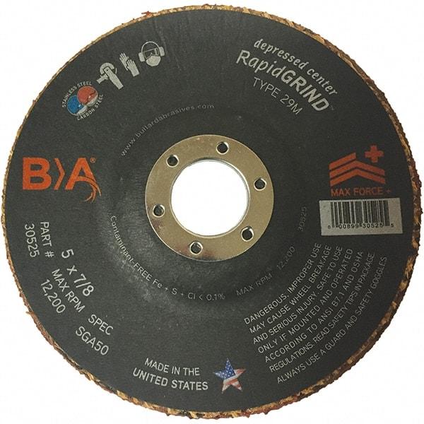BULLARD - 50 Grit, 5" Wheel Diam, 1/8" Wheel Thickness, 7/8" Arbor Hole, Type 29 Depressed Center Wheel - Coarse Grade, Ceramic, 12,200 Max RPM, Compatible with Angle Grinder - Benchmark Tooling