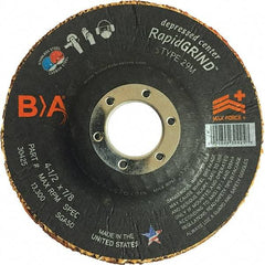 BULLARD - 50 Grit, 4-1/2" Wheel Diam, 1/8" Wheel Thickness, 7/8" Arbor Hole, Type 29 Depressed Center Wheel - Coarse Grade, Ceramic, 13,300 Max RPM, Compatible with Angle Grinder - Benchmark Tooling