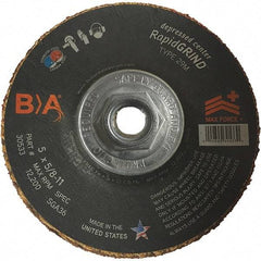 BULLARD - 36 Grit, 5" Wheel Diam, 1/8" Wheel Thickness, Type 29 Depressed Center Wheel - Coarse/Extra Coarse Grade, Ceramic, 12,200 Max RPM, Compatible with Angle Grinder - Benchmark Tooling