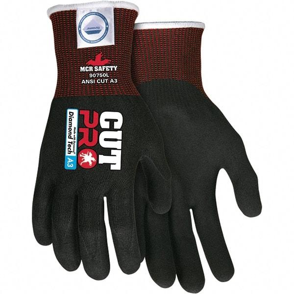 MCR Safety - Size 2XL, ANSI Cut Lvl A3, Nitrile Coated Dyneema or Dyneema Alternative Cut Resistant Gloves - Palm & Fingers Coated, Dyneema Lining, Knit Wrist, Black, Paired - Benchmark Tooling