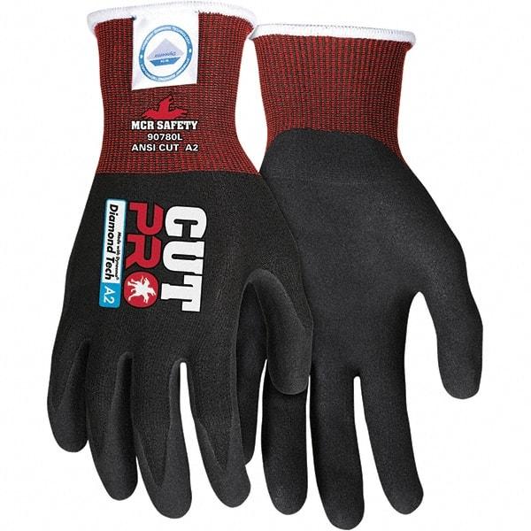 MCR Safety - Size S, ANSI Cut Lvl A4, Nitrile Coated Dyneema or Dyneema Alternative Cut Resistant Gloves - Palm & Fingers Coated, Dyneema Lining, Knit Wrist, Black, Paired - Benchmark Tooling