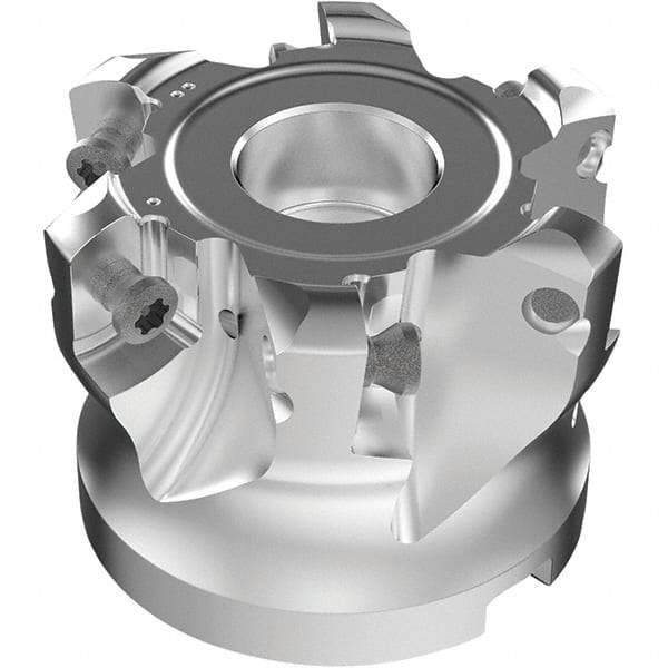 Seco - 6 Inserts, 37.8mm Cutter Diam, 1.8mm Max Depth of Cut, Indexable High-Feed Face Mill - 19.05mm Arbor Hole Diam, 0.185" Keyway Width, 1-1/2" High, R220.21-LP09 Toolholder, LPKT09 Inserts, Series High Feed - Benchmark Tooling