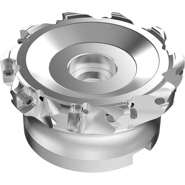 Seco - 10 Inserts, 87mm Cutter Diam, 1.8mm Max Depth of Cut, Indexable High-Feed Face Mill - 32mm Arbor Hole Diam, 0.5669" Keyway Width, 50mm High, R220.21-LP09 Toolholder, LPKT09 Inserts, Series High Feed - Benchmark Tooling