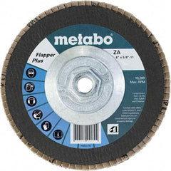 Metabo - 80 Grit, 6" Disc Diam, 5/8-11 Center Hole, Type 29 Zirconia Alumina Flap Disc - 10,200 Max RPM, Fiberglass Backing, Arbor Attaching System, Coated - Benchmark Tooling