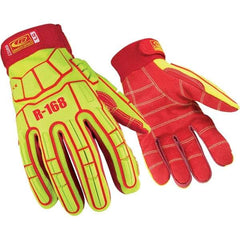 Ringers Gloves - Size S, ANSI Cut Lvl A5, PVC Cut & Puncture Resistant Gloves - Slip-On Cuff, Hi-Vis Yellow/Red, Paired - Benchmark Tooling