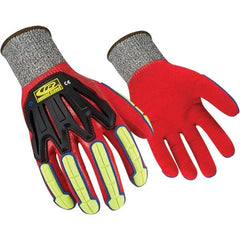 Ringers Gloves - Size M, ANSI Cut Lvl A6, Nitrile Coated ATA/HPPE Blend Cut & Puncture Resistant Gloves - Palm, Fingers & Knuckles Coated, Knit Wrist, Hi-Vis Yellow/Black, Paired - Benchmark Tooling