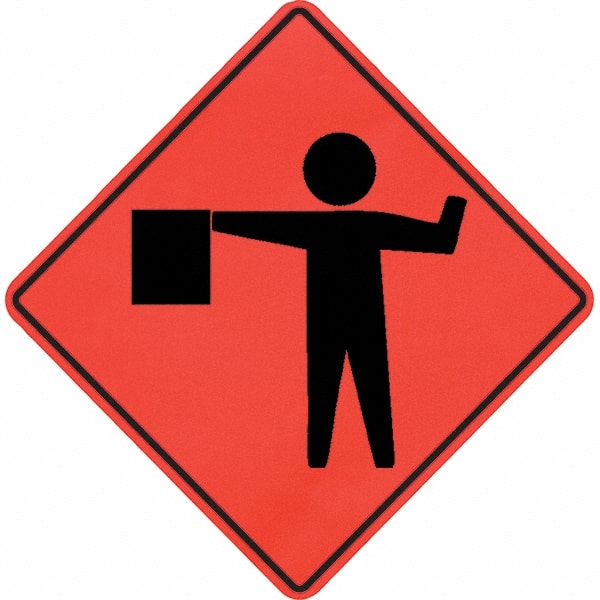 PRO-SAFE - Worker with Directional Flag, 48" Wide x 48" High Vinyl Traffic Control Sign - Benchmark Tooling