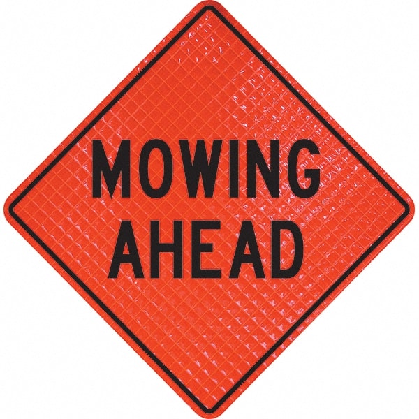 PRO-SAFE - "Mowing Ahead," 36" Wide x 36" High Vinyl Traffic Control Sign - Benchmark Tooling