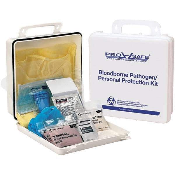 PRO-SAFE - Personal Protection Bloodborne Pathogen Kit - 2-3/4" Wide x 9-1/4" Deep x 9-1/4" High, Plastic Box - Benchmark Tooling