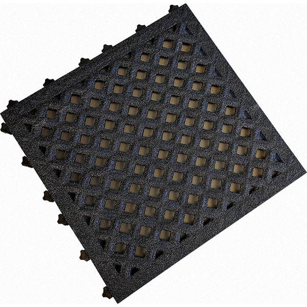 Value Collection - 18" Long x 18" Wide x 1" Thick, Anti-Fatigue Modular Matting Anti-Fatigue Flooring - 2 Interlocking Sides, Black, For Dry & Wet Areas - Benchmark Tooling