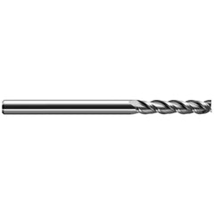 Square End Mill: 3/64'' Dia, 1/4'' LOC, 1/8'' Shank Dia, 1-1/2'' OAL, 3 Flutes, Solid Carbide Single End, Uncoated, Upcut Flute, 40 ° Helix, Centercutting, RH Cut, RH Flute