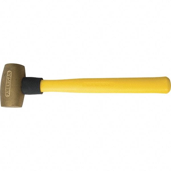 American Hammer - 3-1/2 Lb Brass Nonsparking Hammer - 16" OAL, 3-1/2" Head Length, 2" Face Diam, 14" Fiberglass with Grip Handle - Benchmark Tooling