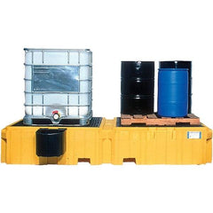 UltraTech - 535 Gal Sump Capacity, Polyethylene TWIN IBC Spill Pallet, Left Side Bucket with Drain - 61.6" Long x 22" Wide x 124-1/2" High, 8,000 Lb Capacity, 2 Totes, Includes 1 Left Side Bucket Shelf - Benchmark Tooling