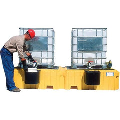 UltraTech - 535 Gal Sump Capacity, Polyethylene TWIN IBC Spill Pallet, 2 Bucket Shelves - 61.6" Long x 22" Wide x 124-1/2" High, 8,000 Lb Capacity, 2 Totes, Includes 2 Bucket Shelves - Benchmark Tooling