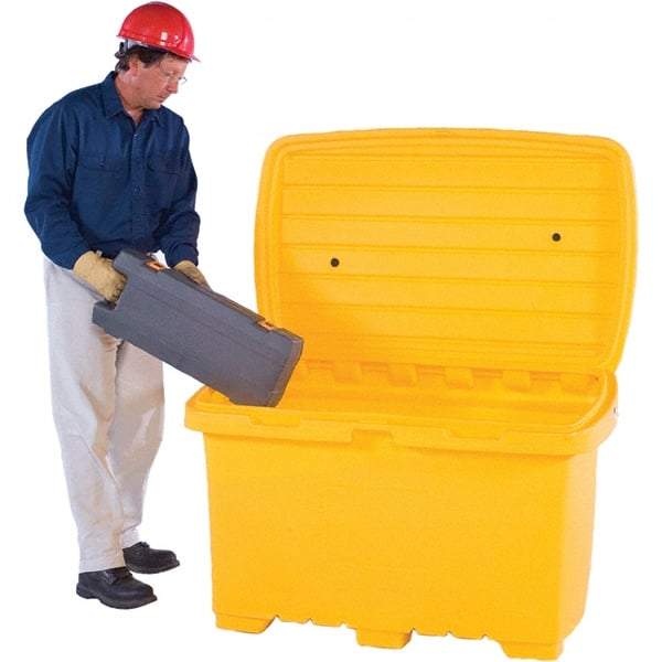 UltraTech - 15 Cu Ft, 350 Lb Load Capacity Yellow Polyethylene Tote Container - 48" Long x 31" Wide x 41.8" High, Lid Included - Benchmark Tooling