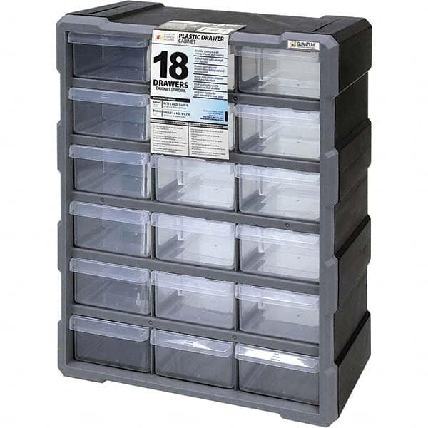 Quantum Storage - 18 Drawer, Small Parts Drawer Cabinet System - 18-3/4" Deep x 6-1/4" Wide x 15" High - Benchmark Tooling