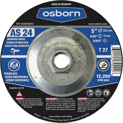Osborn - 24 Grit, 5" Wheel Diam, 1/4" Wheel Thickness, Type 27 Depressed Center Wheel - Coarse Grade, Aluminum Oxide, 12,225 Max RPM - Benchmark Tooling
