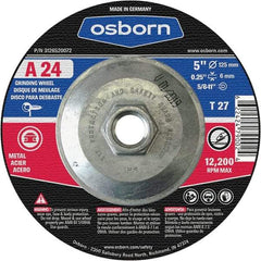 Osborn - 24 Grit, 5" Wheel Diam, 1/4" Wheel Thickness, Type 27 Depressed Center Wheel - Coarse Grade, Aluminum Oxide, 12,225 Max RPM - Benchmark Tooling