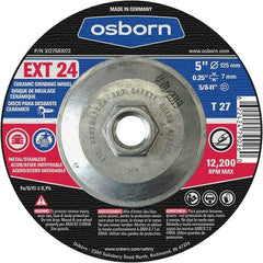 Osborn - 24 Grit, 5" Wheel Diam, 1/4" Wheel Thickness, Type 27 Depressed Center Wheel - Coarse Grade, Ceramic, 12,225 Max RPM - Benchmark Tooling