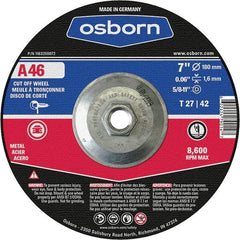 Osborn - 7" 46 Grit Aluminum Oxide Cutoff Wheel - 0.06" Thick, 5/8-11 Arbor, Use with Angle Grinders - Benchmark Tooling