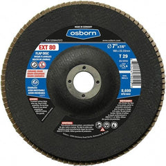 Osborn - 80 Grit, 7" Disc Diam, 7/8" Center Hole, Type 29 Ceramic Flap Disc - 8,600 Max RPM, Fiberglass Backing, Arbor Attaching System, Coated - Benchmark Tooling