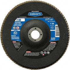 Osborn - 80 Grit, 7" Disc Diam, 7/8" Center Hole, Type 29 Zirconia Alumina Flap Disc - 8,600 Max RPM, Fiberglass Backing, Arbor Attaching System, Coated - Benchmark Tooling