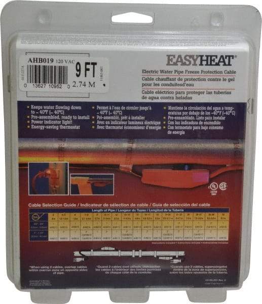 EasyHeat - 9' Long, Preassembled, Fixed Length, Fixed Wattage, Protection Heat Cable - 120 Input Volts, 63 Watts - Benchmark Tooling