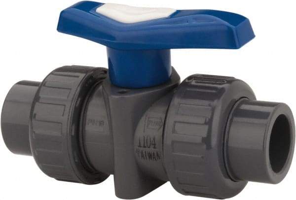 Simtech - 2-1/2" Pipe, Full Port, Polypropylene True Union Design Ball Valve - Inline - Two Way Flow, FNPT x FNPT Ends, Tee Handle, 150 WOG - Benchmark Tooling