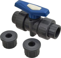 Simtech - 3/4" Pipe, Full Port, PVC True Union Design Ball Valve - Inline - Two Way Flow, FNPT x FNPT (with Socket Adapter) Ends, Tee Handle, 232 WOG - Benchmark Tooling