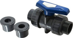 Simtech - 1" Pipe, Full Port, PVC True Union Design Ball Valve - Inline - Two Way Flow, FNPT x FNPT (with Socket Adapter) Ends, Tee Handle, 232 WOG - Benchmark Tooling