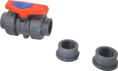 Simtech - 1-1/2" Pipe, Full Port, PVC True Union Design Ball Valve - Inline - Two Way Flow, FNPT x FNPT (with Socket Adapter) Ends, Tee Handle, 232 WOG - Benchmark Tooling