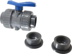 Simtech - 2" Pipe, Full Port, PVC True Union Design Ball Valve - Inline - Two Way Flow, FNPT x FNPT (with Socket Adapter) Ends, Tee Handle, 232 WOG - Benchmark Tooling
