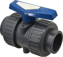 Simtech - 2" Pipe, Full Port, PVC True Union Design Ball Valve - Inline - Two Way Flow, FNPT x FNPT (with Socket Adapter) Ends, Tee Handle, 232 WOG - Benchmark Tooling