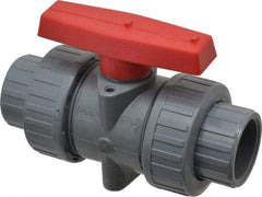 Simtech - 1" Pipe, Full Port, CPVC True Union Design Ball Valve - Inline - Two Way Flow, FNPT x FNPT (with Socket Adapter) Ends, Tee Handle, 232 WOG - Benchmark Tooling