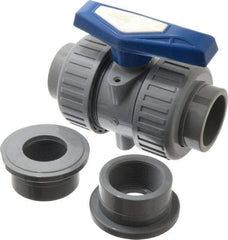 Simtech - 2" Pipe, Full Port, CPVC True Union Design Ball Valve - Inline - Two Way Flow, FNPT x FNPT (with Socket Adapter) Ends, Tee Handle, 232 WOG - Benchmark Tooling