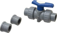 Simtech - 1/2" Pipe, Full Port, CPVC True Union Design Ball Valve - Inline - Two Way Flow, FNPT x FNPT (with Socket Adapter) Ends, Tee Handle, 232 WOG - Benchmark Tooling