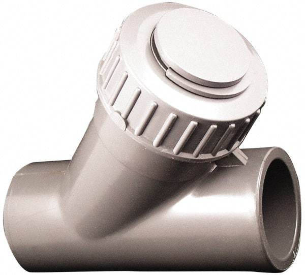 Simtech - 2" Pipe, Socket Ends, PVC Y-Strainer - 90 psi Pressure Rating - Benchmark Tooling