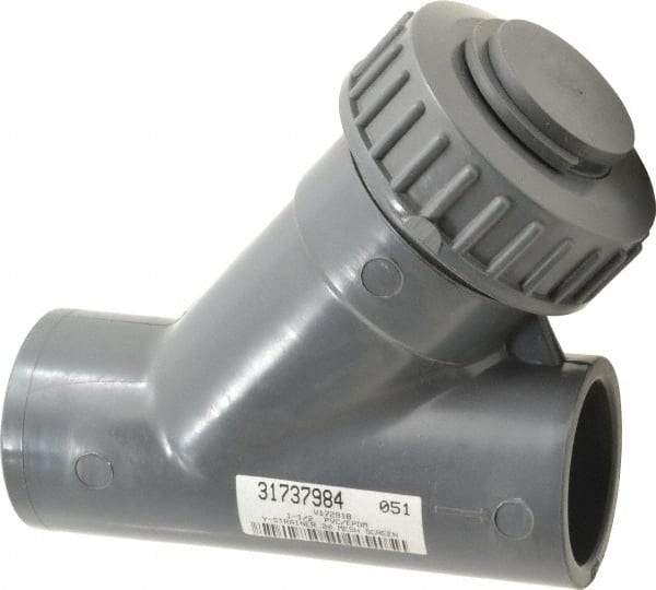 Simtech - 1-1/2" Pipe, Socket Ends, PVC Y-Strainer - 90 psi Pressure Rating - Benchmark Tooling