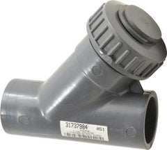 Simtech - 1-1/2" Pipe, Socket Ends, PVC Y-Strainer - 90 psi Pressure Rating - Benchmark Tooling