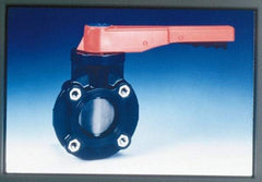 Simtech - 3" Pipe, Wafer Butterfly Valve - Lever Handle, PVC Body, Viton Seat, 150 WOG, Polypropylene Disc, Stainless Steel Stem - Benchmark Tooling