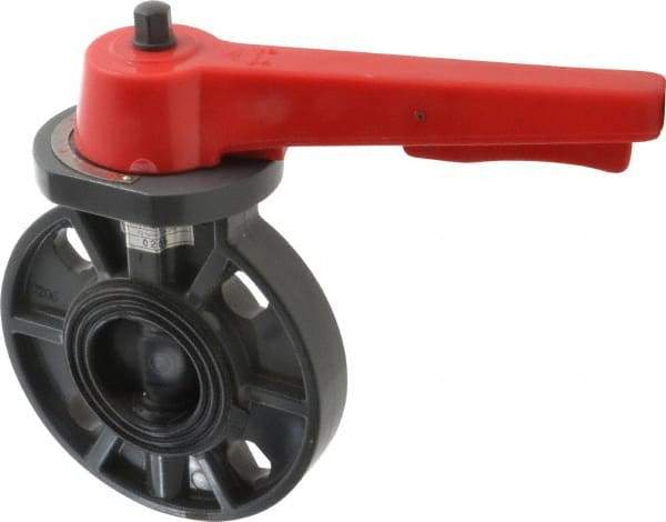 Simtech - 2" Pipe, Wafer Butterfly Valve - Lever Handle, PVC Body, EPDM Seat, 150 WOG, Polypropylene Disc, Stainless Steel Stem - Benchmark Tooling