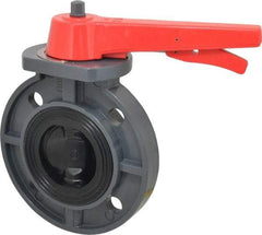 Simtech - 3" Pipe, Wafer Butterfly Valve - Lever Handle, PVC Body, EPDM Seat, 150 WOG, Polypropylene Disc, Stainless Steel Stem - Benchmark Tooling