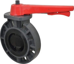 Simtech - 4" Pipe, Wafer Butterfly Valve - Lever Handle, PVC Body, EPDM Seat, 150 WOG, Polypropylene Disc, Stainless Steel Stem - Benchmark Tooling