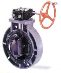 Simtech - 8" Pipe, Wafer Butterfly Valve - Gear Handle, PVC Body, Viton Seat, 150 WOG, Polypropylene Disc, Stainless Steel Stem - Benchmark Tooling
