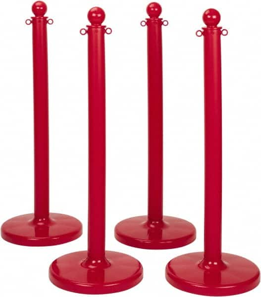 PRO-SAFE - 41" High, 3" Pole Diam, Warning Post - 16" Base Diam, Round Plastic Base, Red Plastic Post, For Outdoor Use - Benchmark Tooling