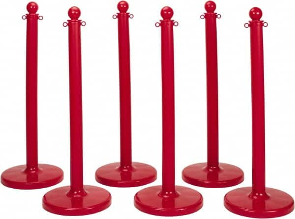 PRO-SAFE - 40" High, 2-1/2" Pole Diam, Warning Post - 14" Base Diam, Round Plastic Base, Red Plastic Post, For Outdoor Use - Benchmark Tooling