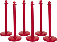 PRO-SAFE - 40" High, 2-1/2" Pole Diam, Warning Post - 14" Base Diam, Round Plastic Base, Red Plastic Post, For Outdoor Use - Benchmark Tooling